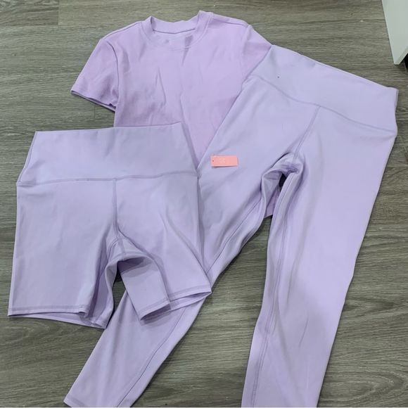 Ardene Pants - ARDENE X KGMTL lilac workout set tshirt leggings biker shorts